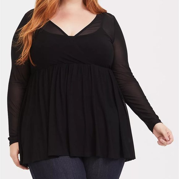 TORRID SHEER BLACK SURPLICE BABYDOLL TOP - Picture 1 of 4